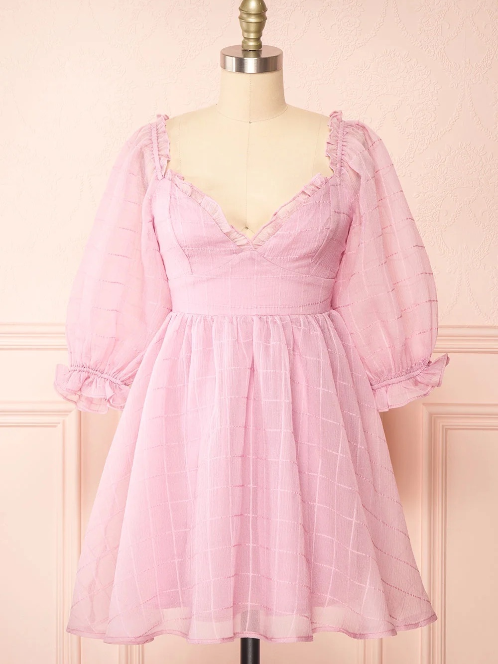 Romantic Pink Puff-Sleeve Mini Dress